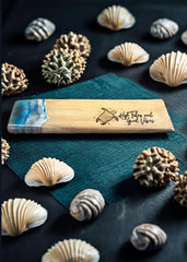 Wooden board with ocean themed resin. Great wedding gift, birthday gift, engagement gift, housewarming gift, 24” x 7”.