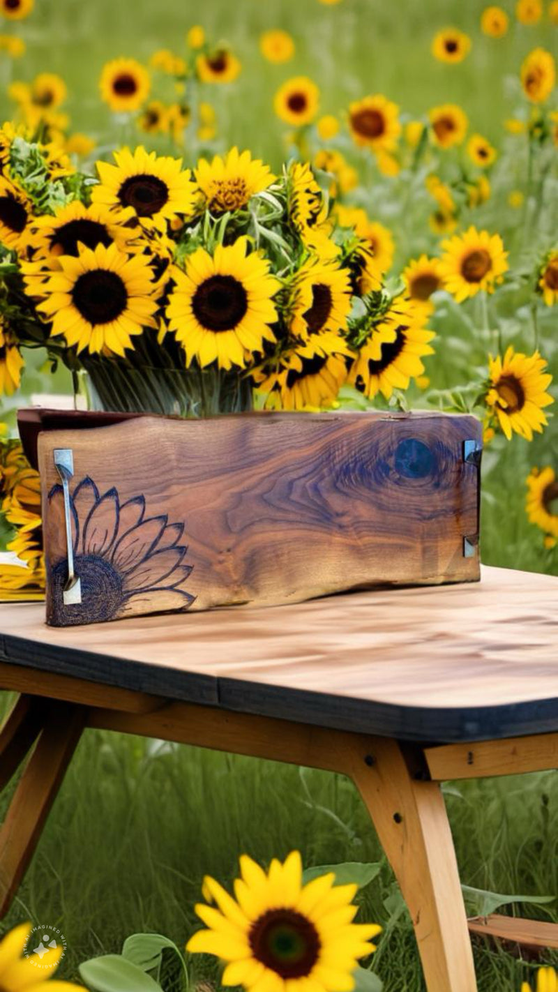 Large BLACK WALNUT Charcuterie Board, Sunflower, Serving Tray, Meat and Cheese Board, Handles & Non-Slip