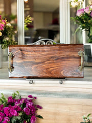 X Large California Black Walnut Live Edge Charcuterie Board With Italian Handles