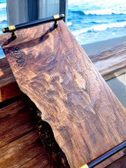 Charcuterie board for sale. Live edge. Handles. Serving platter. Personalize.