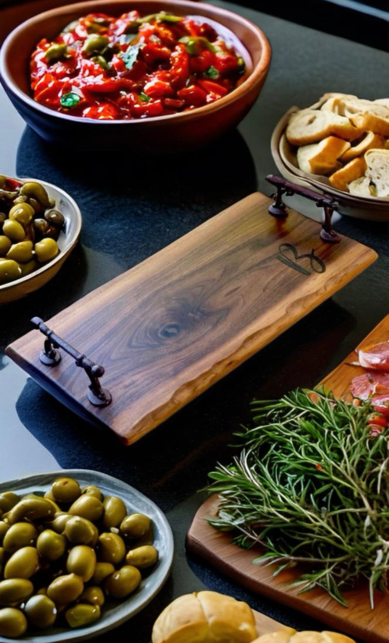Engraved, large charcuterie board, personalized with handles.