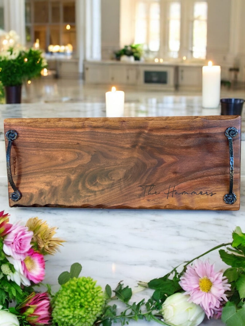 BLACK WALNUT Charcuterie Board With Handles - 2ft long