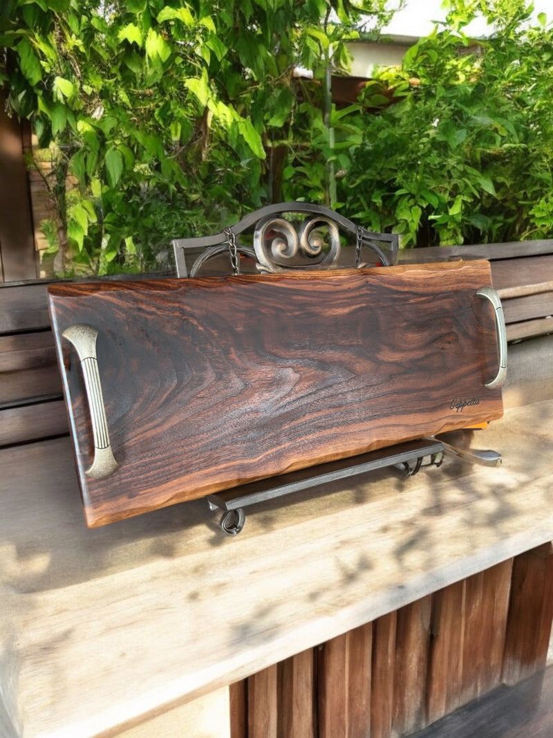 X Large California Black Walnut Live Edge Charcuterie Board With Italian Handles