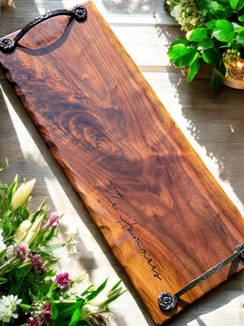 BLACK WALNUT Charcuterie Board With Handles - 2ft long