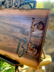 Engraved, large charcuterie board, personalized with handles.