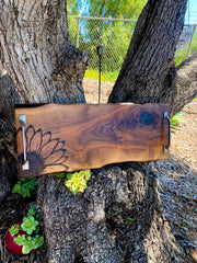 Large BLACK WALNUT Charcuterie Board, Sunflower, Serving Tray, Meat and Cheese Board, Handles & Non-Slip