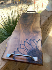 (Copy) Large BLACK WALNUT Charcuterie Board, Sunflower, Serving Tray, Meat and Cheese Board, Handles & Non-Slip