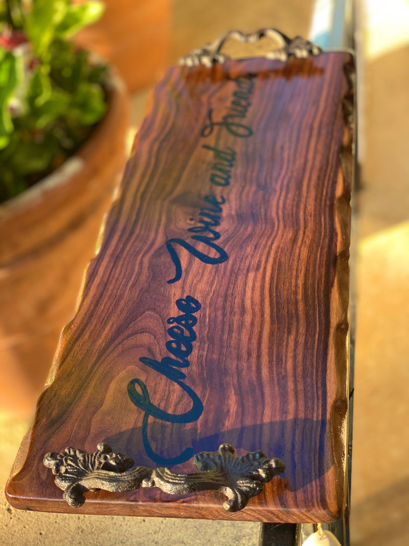 Charcuterie board, cheeseboard, cheese platter, personalized, handles, California walnut