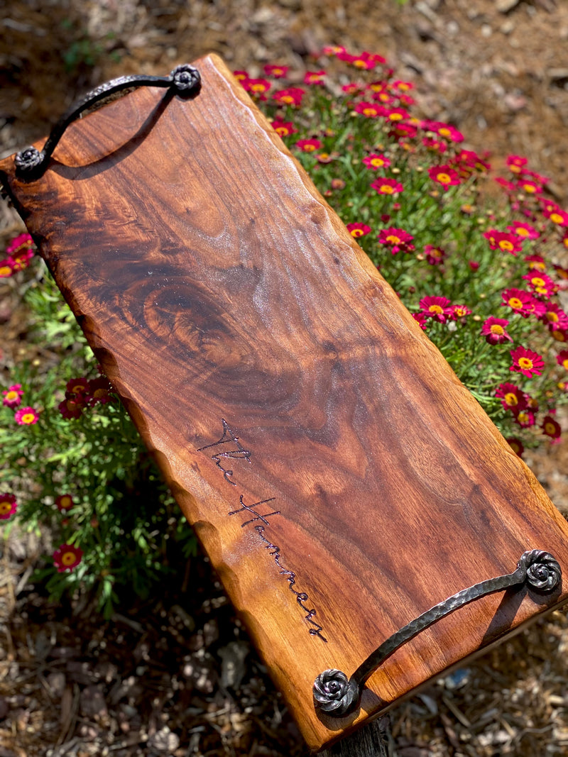 BLACK WALNUT Charcuterie Board, 24" long, Serving Tray, Large Charcuterie with Handles & Non-Slip Feet/wedding/birthday/retirement.